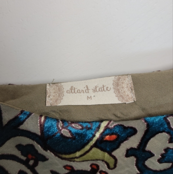 Altar'd State Paisley Elegant Green Bell Sleeve Velvet Dress Size Medium - Picture 10 of 12